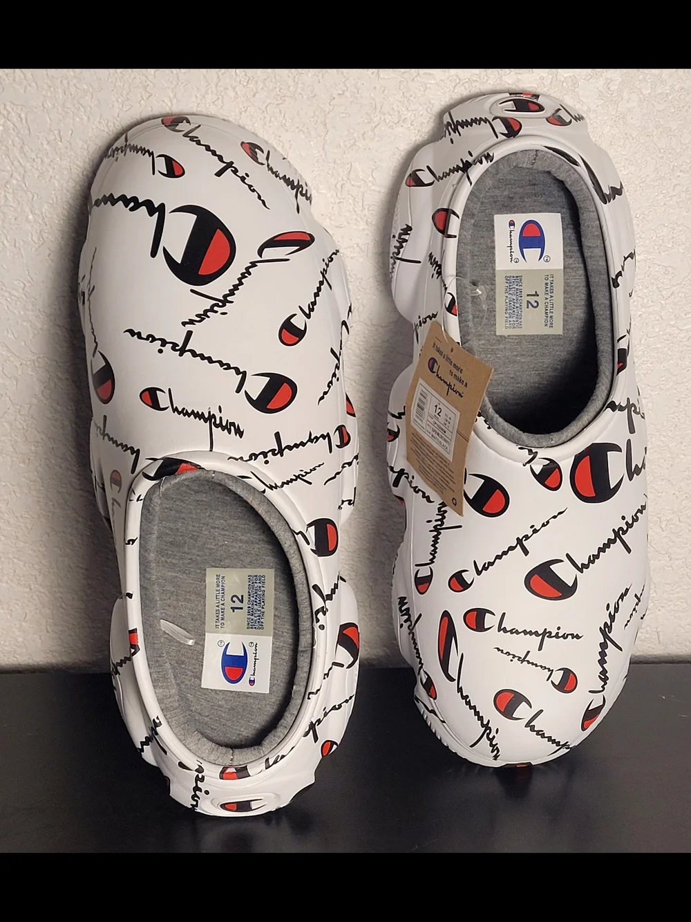 Champion Logo Print Super Meloso Warped Mules Men's Size 12 White